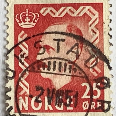 Norge 1950 Haakon VII øremerker  NK 393 Pent stempel: KROKSTADØRA 2 VIII 51