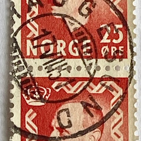 Norge 1950 Haakon VII øremerker  NK 393 Pent stempel: HAUGESUND 17 VII 51