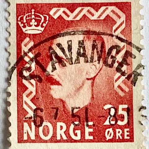 Norge 1950 Haakon VII øremerker  NK 393 Pent stempel: STAVANGER 6. 7. 51