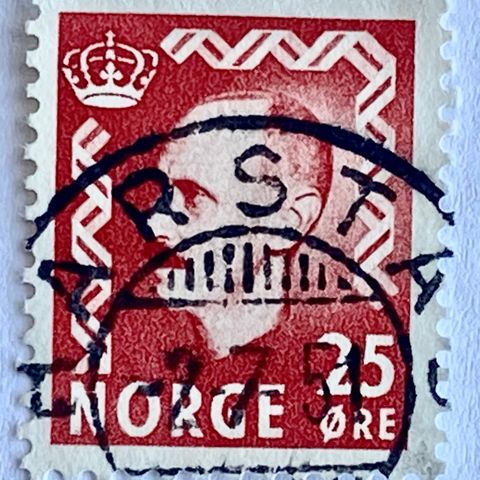 Norge 1950 Haakon VII øremerker  NK 393 Pent stempel: HARSTAD 2.  7. 51