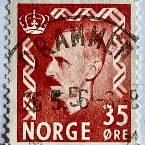 Norge 1956  Haakon VII øremerker NK 432 Pent stempel: DRAMMEN 26. 5. 56