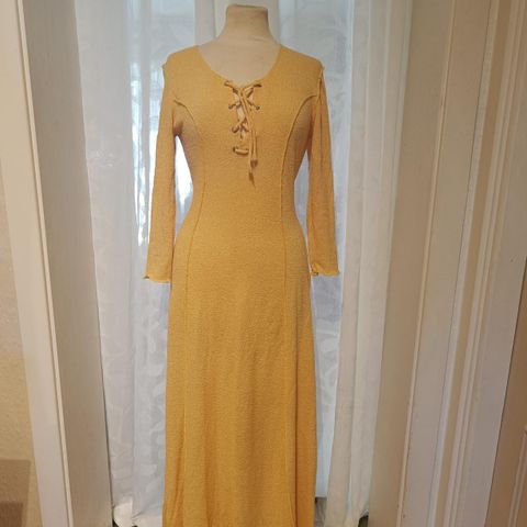 Vintage Gul Maxi Kjole Original 1980s