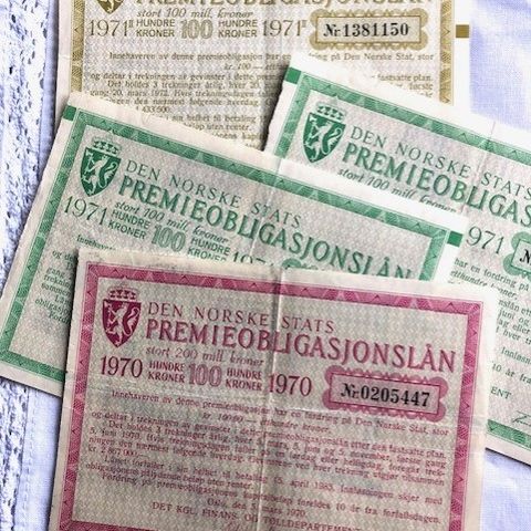 Den norske stats Premieobligasjons-lån, 4 lodd, 1970 og 71