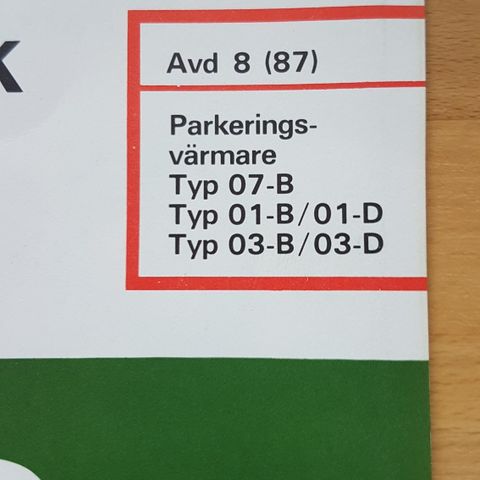 Volvo parkerings varmer verkstebok.