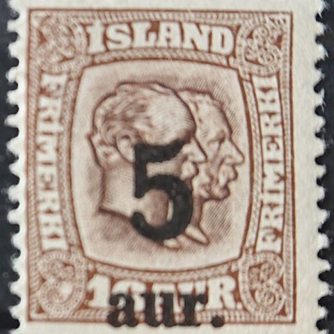 ISLAND: 1921-22, AFA 105, Provisorier, dobbelthovud, postfrisk / Is75 v..