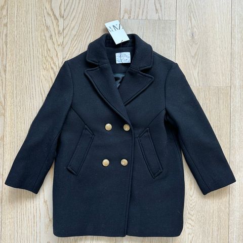 Str. 140 / ny Zara coat / svart ullfrakk for jenter / stor i størrelse / 52% ull