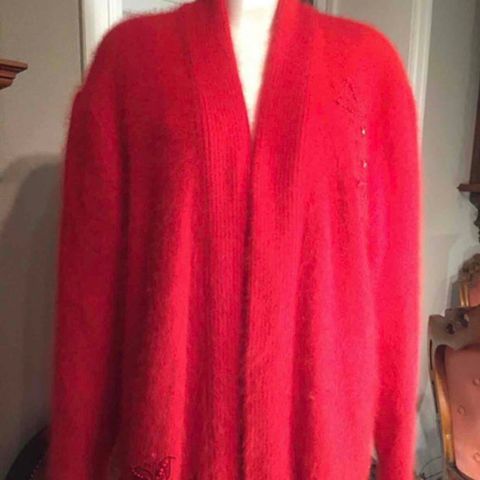 Angora rød kardigan cardigan genser M38/L40