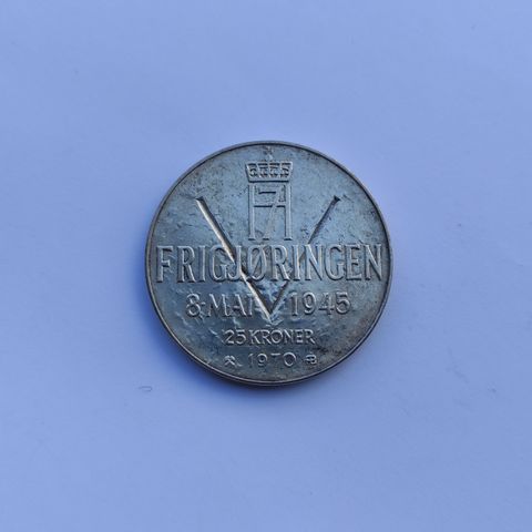 25 Kroner. 1970. Frigjøringen 25 år. Sølv Mynt