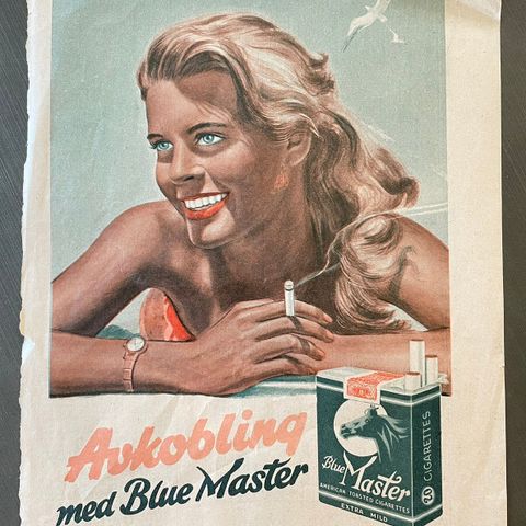 Gammel røykereklame Blue Master 1950-tallet