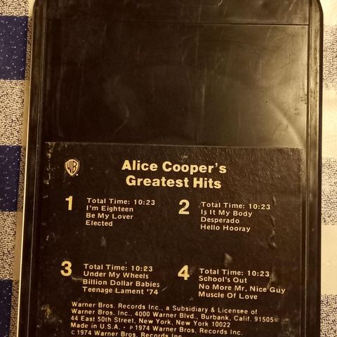 Alice Cooper  "Greatest Hits" 8 spors kassett.