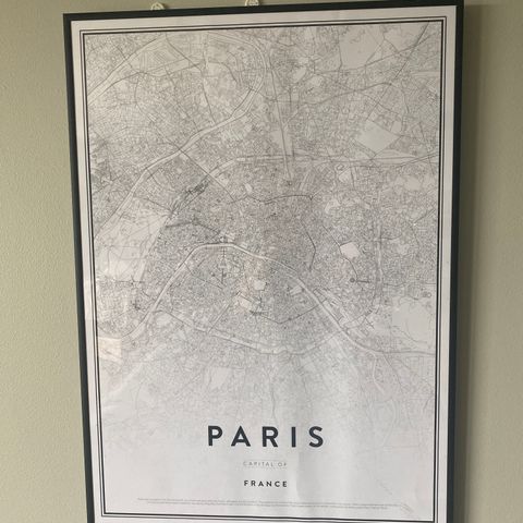 Bilde med kart over paris 70 x 50 cm