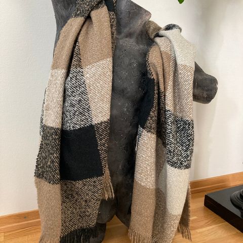 Mango Skjerf, ruter sort/beige, Str 83x190 cm