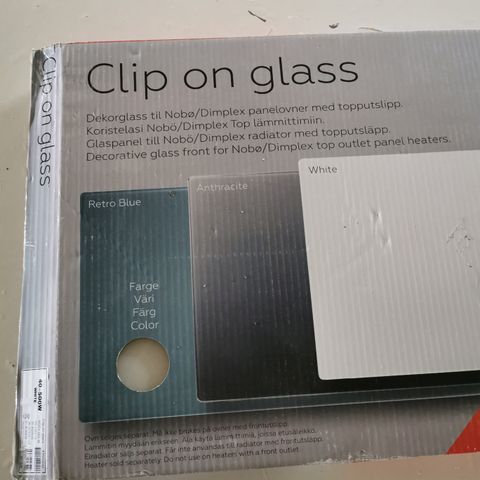 Ubrukt clips-on-glass til panelovn. Må hentes.