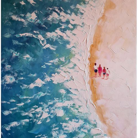 Minimalistisk oljemaleri "Spasertur på stranden" 75x100 cm