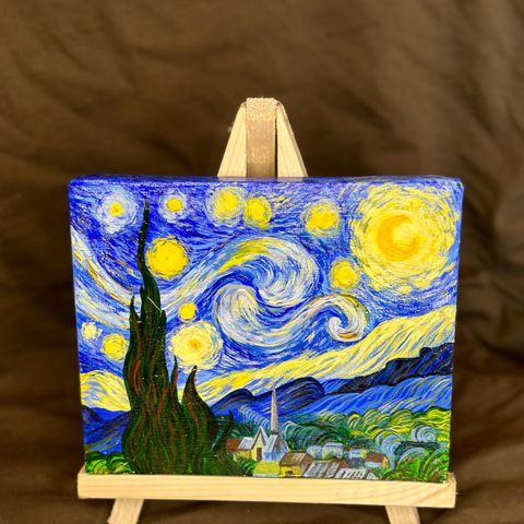 The Starry Night - Vincent van Gogh - oljemaleri  tegning av Kamala med signatur