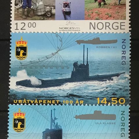 Norge frimerker postfrisk, nk 1723-25 **, Norges Vel og ubåtvåpenet