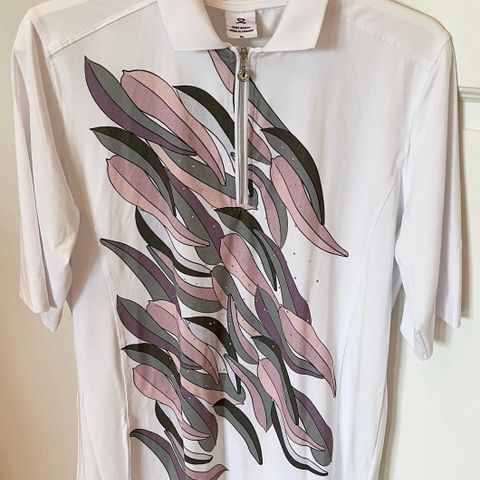 Pen golf bluse, Pique halfzip, dame skjorte str. XL, hvit m/krystallpynt, topp