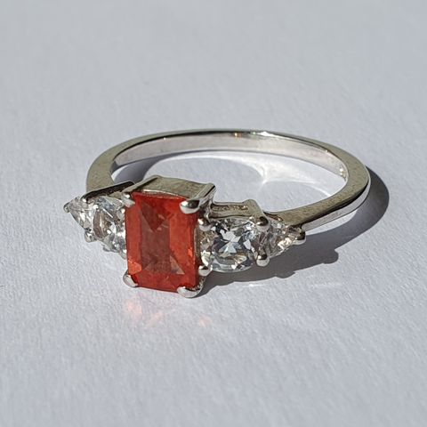 Mongolian Red Andesine & Brazilian White Topaz Sølv 925 Silver Ring Str.60