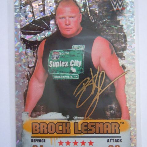 WWE WWF Wrestling Slam Attax NXT Brock Lesnar autograf champion samlerkort