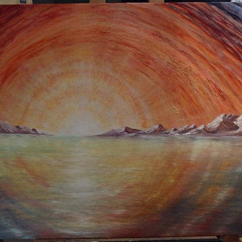 Fargerikt Oljemaleri av solnedgang 70x90 cm