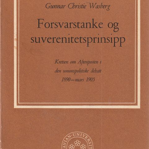 Gunnar Christie Wasberg Forsvarstanke og suverenitetsprinsipp 1963 o.omslag