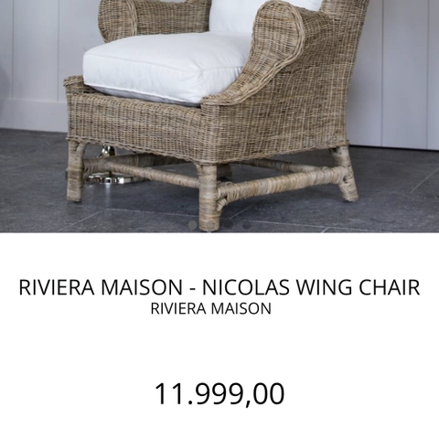 Riviera Maison Nicolas wing Chair 2 stk og Riviera Maison benk