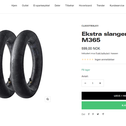 Sparkesykkel | Originale slanger | 2 stk | Xiaomi | E-Wheels | Classywalk