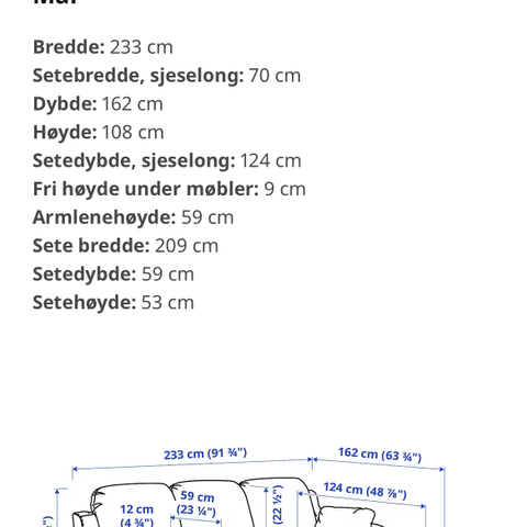 Sofa fra Ikea kjøpt i mai 2023