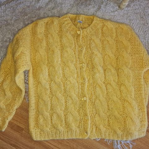 Str  XXL Gul vintage strikkejakke fra 80 tallet