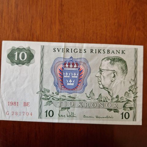 Svensk 10 krone seddel fra 1981 selges