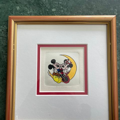 Disney litografi fra Soma + Reiser med motiv av mikke og minni mus