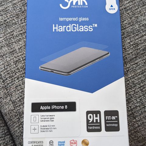 Skjermbeskytter for iPhone 8 Hard Glass (helt ny)