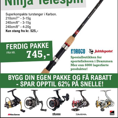 SUPERPRIS FJELLPAKKE! Daiwa Ninja X Telespin 8"5-20g + Daiwa Crossfire 2000