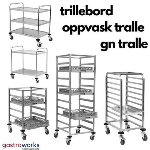 Trillebord 2 og 3 plan / GN Tralle / Oppvaskkurv tralle fra Gastroworks