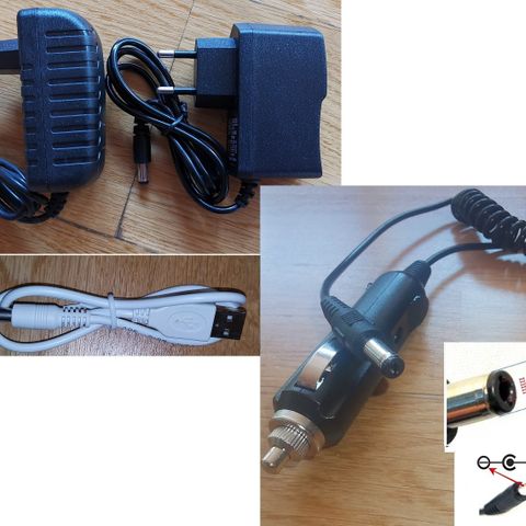 Strømforsyning 5.5mm kontakt 12V 2A /3A  eller 9V 1A /3A / USB Kabel med 5.5mm