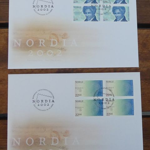 FDC 4-blokk, Nordia 2002. 2 stk. sendes fraktfritt