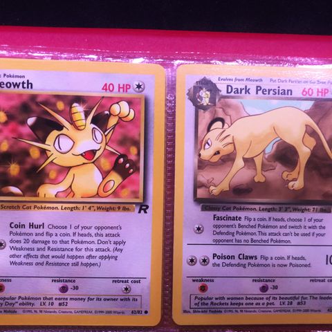 Pokemon Dark Persian 42/82 + Meowth 62/82 Tilstand LP+