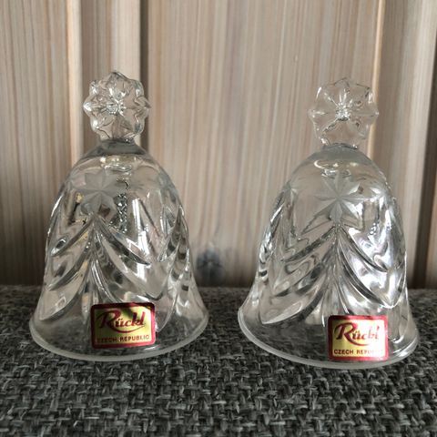 Tsjekkisk krystall bjeller, Rückl Czech Republic, 2 stk, fine til jul
