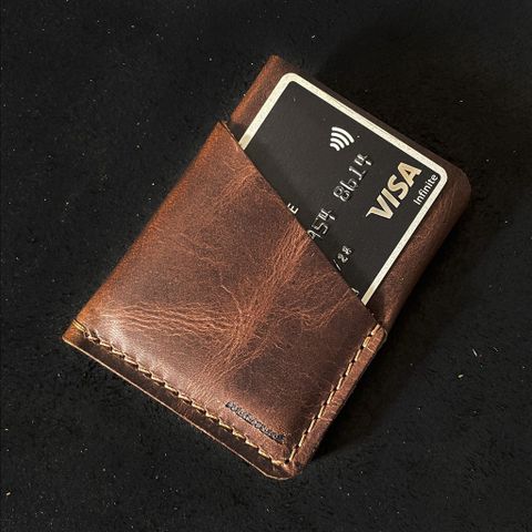 Håndlaget skinn kort lommebok - Mamut / Leather wallet / lær / card