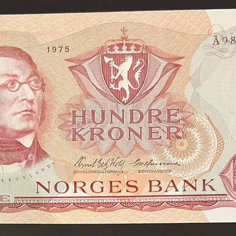 NORGE. 100 KRONER 1975Å. Kvalitet 0. KATALOG 650 kr