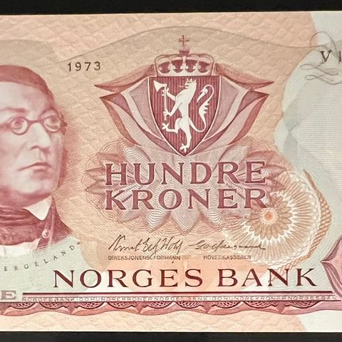 NORGE 100 KRONER 1973 V. Kvalitet 01.  KATALOG 400kr