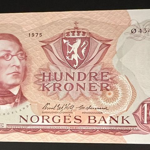 NORGE 100 KRONER 1975 Ø. KVALITET 01. KATALOG 400kr