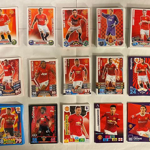 Stor samling Manchester United fotballkort fra Premier League 2007/08-2021/22,