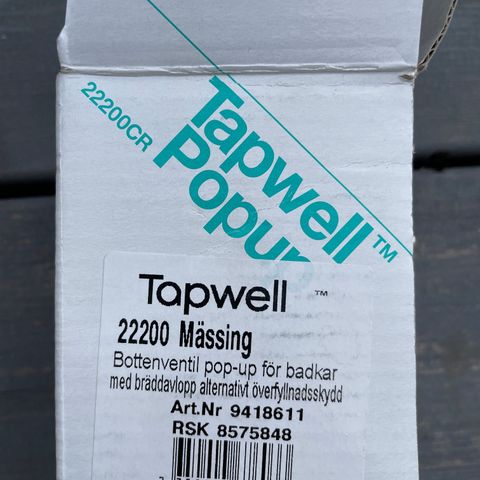 Tapwell 22200 messing pop-up ventil badekar