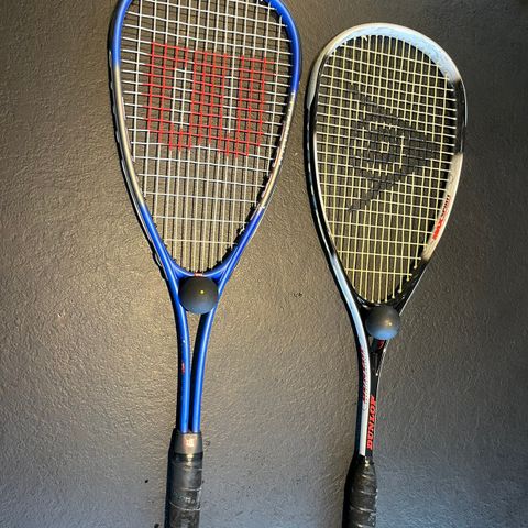 Sguash racketer fra Wilson og Dunlop