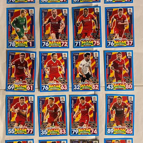 Liverpool fotballkort, 20 forskjellige fra 2017/18