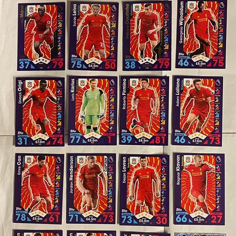 Liverpool fotballkort, 20 forskjellige fra 2016/17