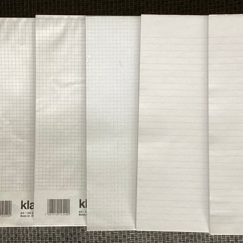 5 RUTETE papir blokker og 2 LINJE papir blokker. A4-format