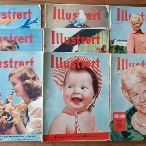 Ukebladet ILLUSTRERT, 8 stk fra 1958-60. Samletpris.