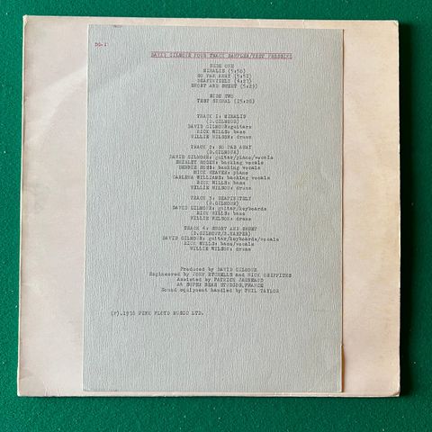 David Gilmour Testpressing (1978) LP